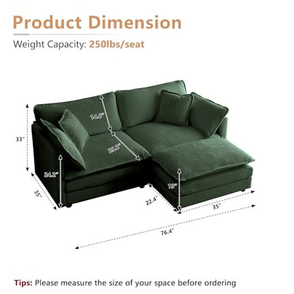 Modular Sectional Sofa, 76.4 Inch L Shaped Couch Set for Living Room, Loveseat Comfy Cloud Couches with Movable Ottoman, DIY Combination, Chenille, Evergreen - color: Evergreen, size: 76.4 Inch- L