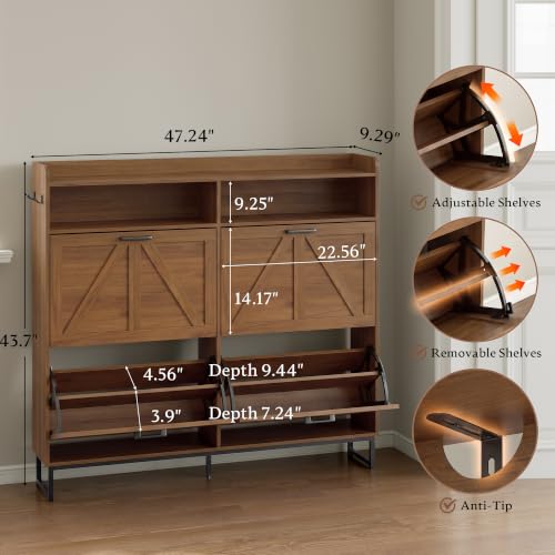 BORNOON Shoe Cabinet with 4 Flip Drawers Narrow Shoe Storage Cabinet Organizer Wooden Freestanding Shoe Rack Hidden Slim Shoes Storage Cabinet for Entryway, Hallway, Living Room, Bedroom - color: Walnut, size: 4-Drawer