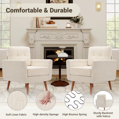 Tbfit Linen Fabric Single Sofa, Accent Chair, Mid Century Modern Armchair for Living Room, Bedroom Button Tufted Upholstered Comfy Reading Sofas, Beige - color: Beige, size: Single*2