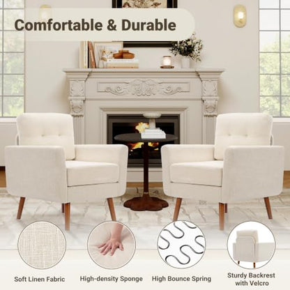 Tbfit Linen Fabric Single Sofa, Accent Chair, Mid Century Modern Armchair for Living Room, Bedroom Button Tufted Upholstered Comfy Reading Sofas, Beige - color: Beige, size: Single*2