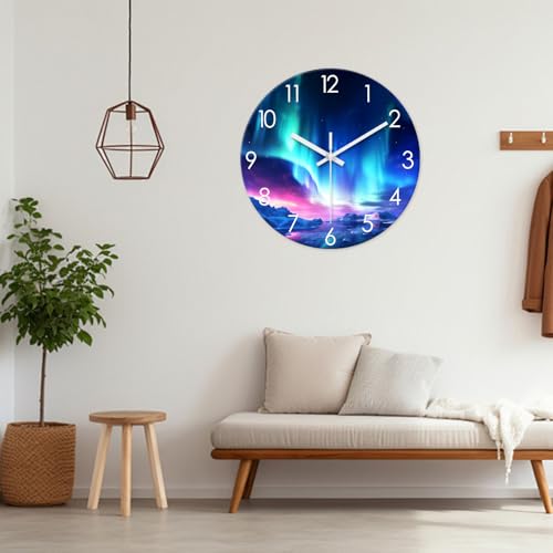 XNM Decorative Wall Clocks Battery Operated 14 Inch | Modern Glass Wall Clock Silent Round Teal Clock for Kitchen Bedroom Living Room Office - color: Teal 2, size: 14 Inch