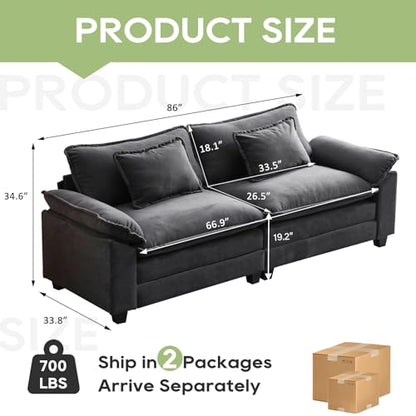 86" Modular Sectional Sofa, Comfy Loveseat Deep Cloud Couch | Couches for Living Room, Modular Couch, Deep and Wide Seat, Velvet Sofa Sleeper with Throw Pillows, Blue Grey - color: Blue Gray, size: 86 Inch