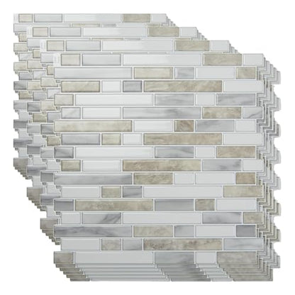 Art3d 10-Sheet Heavy-Duty Peel and Stick Backsplash, Waterproof Wall Tiles Stick on Kitchen Backsplash Living Space, Beige & White (Pack of 4) - color: Beige & White, size: 12 x 12 Inch (Pack of 4)