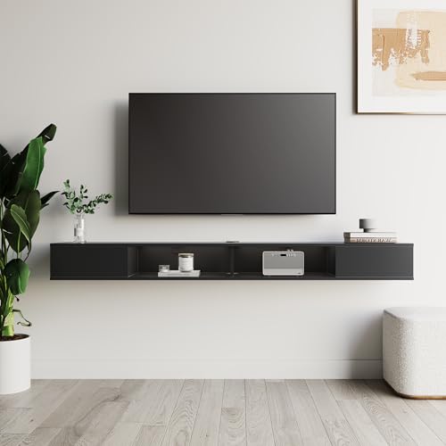 WAMPAT 70 inch Floating Entertainment Center, Black | For TVs Up to 75 inch, Open shelf Storage, Wall Shelf Under TV, Media Console, Living Room - color: Black