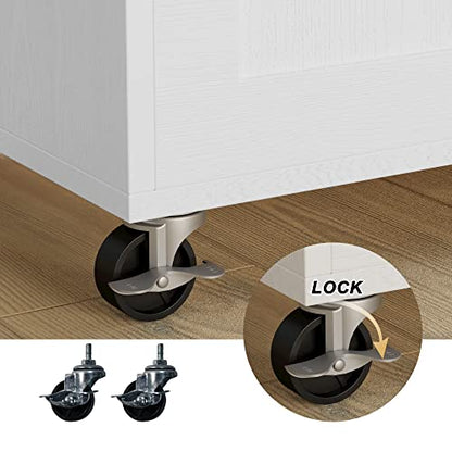 IRONCK Kitchen Island with Storage, Charging Station and Drop Leaf, White | Wheels, Drawers, Open Shelves, Drawer Storage, Everyday Home Use - color: White