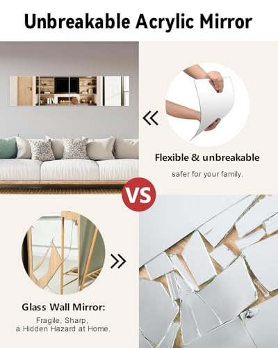 Full Length Wall Mirror Tiles, 12'' x 14'' x 4PCS, Acrylic Unbreakable Full Body Mirror for Bedroom Squares Shatterproof Mirror Sheets Wall Mounted for Home Gym Door - size: 12x14Inchx4Pack