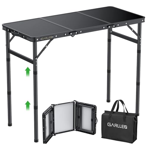 GARLLEN Folding Camping Table Max Capacity 66lbs, 3 Adjustable Height Folding Picnic Table with MDF Tabletop, Portable Folding Tables for BBQ, Travel, Outdoor, Beach, 34.2" L x 15.7" W - color: Black, size: Tabletop Size: 34.2"L x 15.7"W