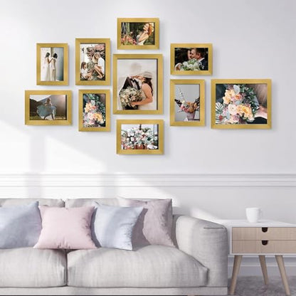 LUCKYLIFE Picture Frames Collage Wall Decor 10-Pack, Gallery Wall Frame Set with 8x10 5x7 4x6, Gold - color: Gold