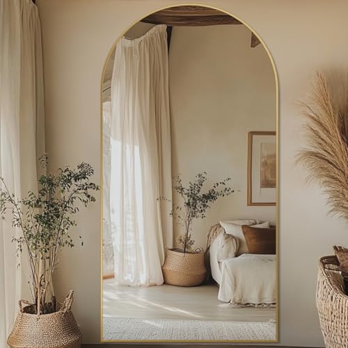 81"x41" Arched Full Length Mirror, Large Floor Mirror, Gold | Oversized Aluminum Full Body Mirror, HD Shatterproof Tempered Glass, Lean/Stand/Wall for Living Room,Bedroom, Dressing Room - color: Gold, size: 81"L x 41"W