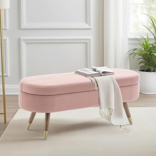 IAFIKE Oval Storage Bench 43.5" Ottoman Bench Upholstered Boucle Fabric Footrest Bench with Golden Metal Legs End of Bed for Bedroom, Living Room, Entryway,Bed Side (Pink) - color: Pink
