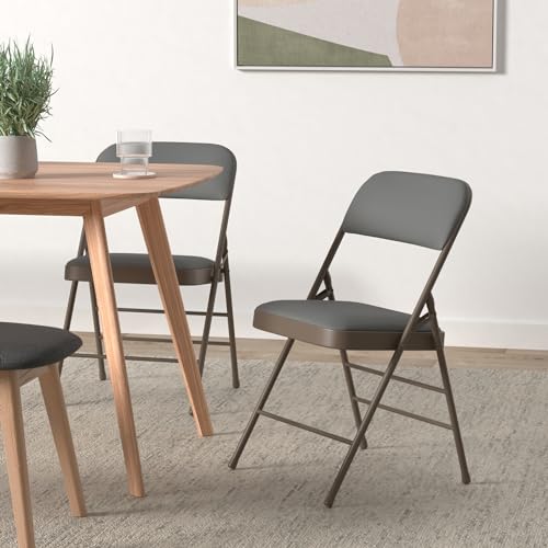 Pack of 2 (Fabric/Vinyl) Steel Frame Metal Foam Padded Folding Chairs (Black, Gray, White) (2-Pack - Vinyl Gray) - color: 2-pack - Vinyl Gray