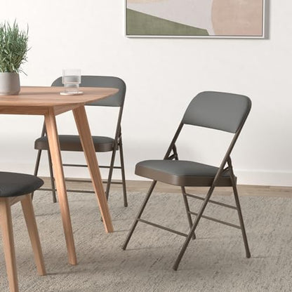 Pack of 2 (Fabric/Vinyl) Steel Frame Metal Foam Padded Folding Chairs (Black, Gray, White) (2-Pack - Vinyl Gray) - color: 2-pack - Vinyl Gray