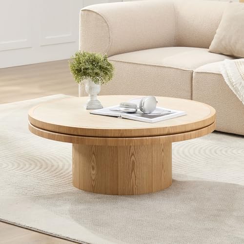 Round Nesting Coffee Table Set of 2 with Sintered Stone Tabletop & Sturdy Base, Modern Circle Center Tables Tea Table for Living Room, Easy Assembly - 35.43" & 19.49", Natural - color: Nesting Coffee Table With Sintered Tabletop,natural