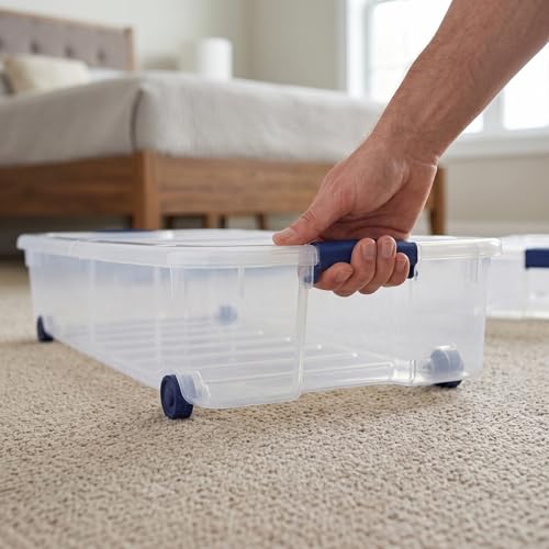 66 Quarts of Transparent Plastic Storage Box, with A Lockable Lid, Large Capacity Storage Box, Stackable and Durable, Suitable for Bedrooms, Garages, Tool Rooms, and Office Organization
