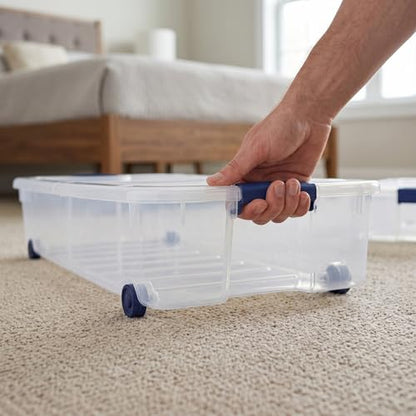 66 Quarts of Transparent Plastic Storage Box, with A Lockable Lid, Large Capacity Storage Box, Stackable and Durable, Suitable for Bedrooms, Garages, Tool Rooms, and Office Organization