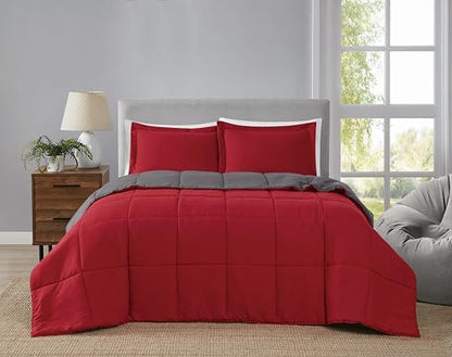 TRULY SOFT Everyday Reversible Red/Dark Grey Full/Queen 3 Piece Comforter Set - color: Red/Dark Grey, size: Queen