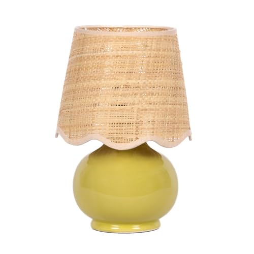 Benton Ceramic Table Lamp with Fabric Shade – 13" Bedside Accent Lamp for Bedroom, Living Room & Nightstand (Olive) - color: Olive