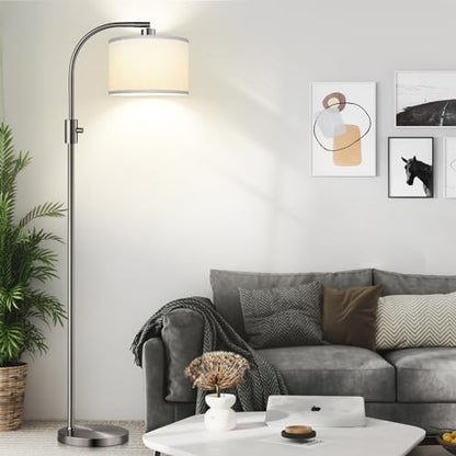 Nintiue Upgraded Modern Arc Dimmable Tall Standing Floor Lamp with Linen Shade, 1200 Lumens LED Bulb Included, for Living & Reading Room, Bedroom, Office & Nursery, Brushed Nickel - color: Brushed Nickel-White Shade