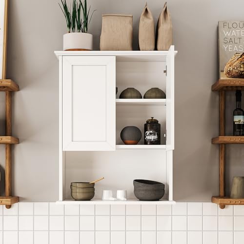 Bathroom Wall Cabinet, Over The Toilet Storage Cabinet, 24x30 Inch Bathroom Medicine Cabinet with 2 Door & Adjustable Shelves, Bathroom Cabinet Wall Mounted, for Laundry Room, Kitchen - color: White