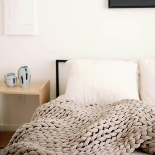 Original Knit Weighted Blanket | Taupe, Throw (12lbs, 44"x60") | Soft jersey-knit Taupe shell, 100% recycled hypoallergenic fill. Cooling weighted blanket for adults; machine washable. - color: Taupe, size: 44"x60"