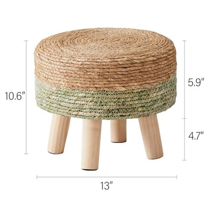 Cpintltr Ottoman Natural Seagrass Footrest Poufs Hand Weave Round Foot Stool for Couch Desk Soft Step Stool Padded Foot Rest with Pine Legs for Living Room Bedroom Natural/Green - color: Green