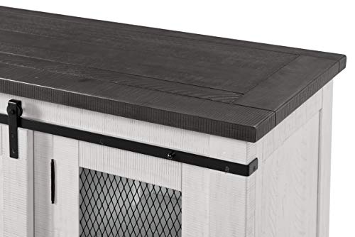 Martin Svensson Home Rustic 65" Wood Entertainment Center, White and Grey | Solid Pine, TV Stand, Sliding Doors, Adjustable Shelves & Cable Management, for TVs up to 70" - color: White and Grey Stain