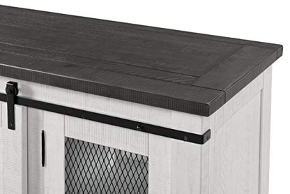 Martin Svensson Home Rustic 65" Wood Entertainment Center, White and Grey | Solid Pine, TV Stand, Sliding Doors, Adjustable Shelves & Cable Management, for TVs up to 70" - color: White and Grey Stain