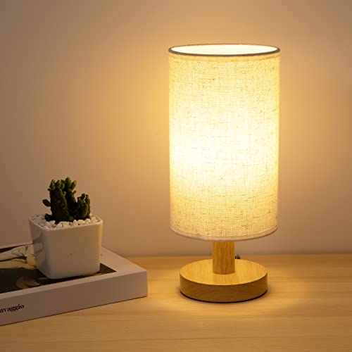 Small Bedside Table Lamp for Bedroom, Minimalist Wood Base & Round Fabric Shade, Mini Cute Cozy Warm White Nightstand Boho Lamp, Study Desk Night Stand Light for Room, Dorm, Nursery, Living Room - size: Cylinder - Set of 1