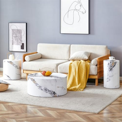 Round Coffee Tables Set for 3, Living Room Table and End Tables, White Faux Marble Coffee Table and Side Table, Center Tables Set, No Assembly Required - Ready to Use - color: 24'' Marble White, size: 24'' Coffee Table Set of 3
