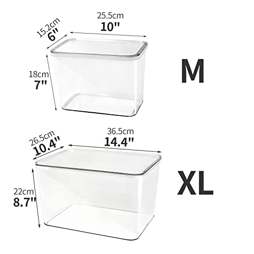 Storage Boxes, 5 Packs Transparent Food Organizer, Stackable Lidded Storage Bins (3 XL + 2M) - size: 3XL+2M