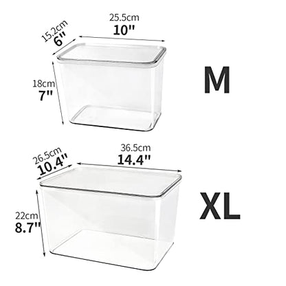 Storage Boxes, 5 Packs Transparent Food Organizer, Stackable Lidded Storage Bins (3 XL + 2M) - size: 3XL+2M