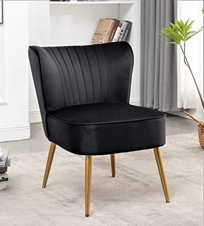 Container Furniture Direct Modern Velvet Accent Chair for Living Room, Bedroom, or Entryway, Stylish and Comfortable Armless Design with Metal Legs, Black - color: Black