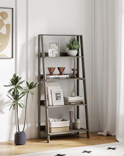 Ladder Bookcase, 5-Tier Bookshelf, Freestanding Plant Display Stand for Living Room, Kitchen, Bedroom, Balcony, French Oak - color: French Oak