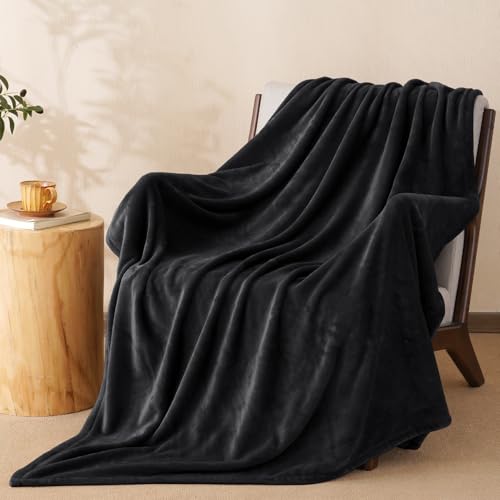PHF Fleece Throw Blanket 50"x60" - 300GSM Lightweight Airy Warmth, Black | Soft Microfiber Lap Blanket, Anti-Static Breathable All Season, Cozy Home Decor for Couch Office Travel, Gifts for Women Men - color: Black, size: Throw(50" X 60")