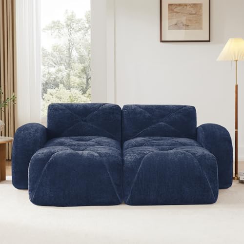 Blue Loveseat Sectional Couches for Living Room, Velvet Fabric Boneless Couch, No Assembly Cloud Modular Sectional Sofa Love Seat with 2 Ottoman, Foam Couch Compressed Sofa Set, Sofas para Sala - color: Blue, size: 2 Seater + 2 Ottoman