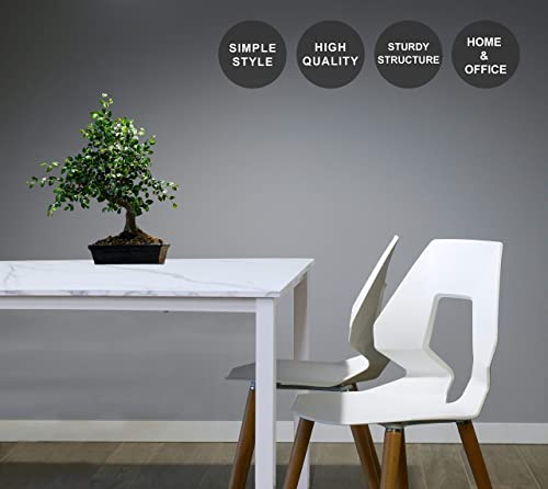 55 inch Computer Desk, White Metal Frame, Marble Grain | Wood, Modern Simple Style, For Home Office, Bedroom, Study, Student Writing Desk, Small Spaces - color: Marble, size: 55"