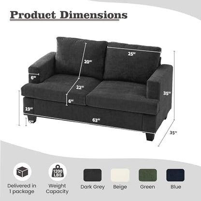 Apicizon 63" Cloud Sofa Loveseat Sofas, Comfy Loveseat Couch for Bedroom Living Room, Couch Sofa with Removable Cushions, Dark Grey Chenille - color: Dark Grey Chenille, size: Loveseat