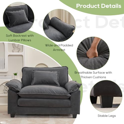 53" Modular Sectional Sofa, Comfy Single Sofa Deep Cloud Couch | Couches for Living Room, Modular Couch, Deep and Wide Seat, Velvet Sofa Sleeper with Throw Pillows, Blue Grey - color: Blue Gray, size: 53 Inch