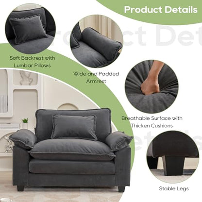 53" Modular Sectional Sofa, Comfy Single Sofa Deep Cloud Couch | Couches for Living Room, Modular Couch, Deep and Wide Seat, Velvet Sofa Sleeper with Throw Pillows, Blue Grey - color: Blue Gray, size: 53 Inch