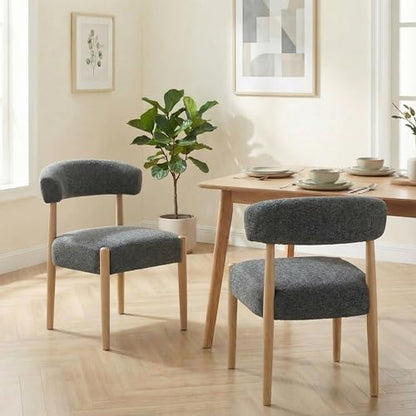 VKNOW Wooden Dining Chairs Set of 4 with Rubberwood Legs, Curved Backrest | Modern Upholstered Dining Chairs with Thickened Cushion, Soft Chenille Fabric, for Dining Room/Kitchen, Black - color: Black, size: Set of 4
