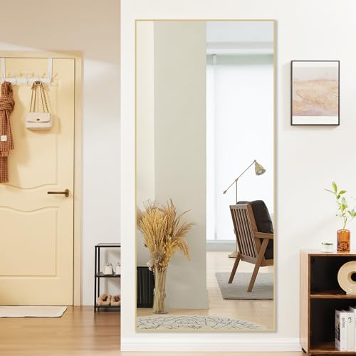 OLIXIS 64"x21.5" Full Length Mirror with Stand, Body Mirror | Shatter-Proof Glass, Hanging or Leaning for Wall, Floor Standing, Bedroom Living Room, Long, Gold - color: Gold-rectangle, size: 64"L x 21.5"W