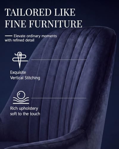 Blue Velvet Dining Chairs Set of 6, Modern Kitchen and Vanity Chairs | Modern upholstered vanity chairs with gold metal legs, stain-resistant hand-quilted fabric, high-density foam cushion seat - color: Blue, size: Set of 6