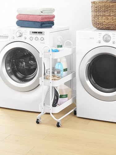 Whitmor 3-Tier Slim Cart - Kitchen, Pantry, Bathroom Rolling Storage Cart - White - size: 9.84 x 22.95 x 33.46 inches