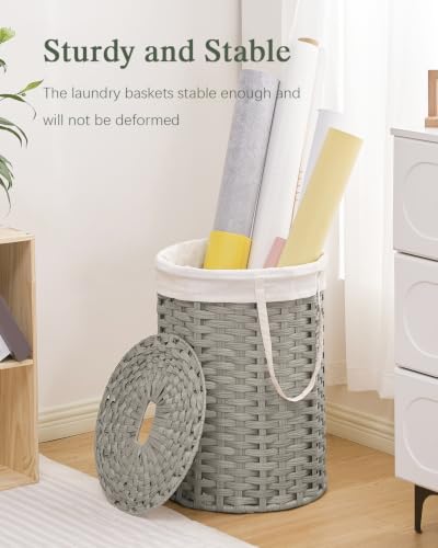 SETVSON Laundry Hamper with Lid Laundry Basket with Lid 19.0 Gal, Gray | Round Clothes Organizer with Lid, Removable Inner Liner Bag with Handles, 2 Mesh Wash Bags, Easy 5-Minute Assembly - color: Gray, size: 72 L