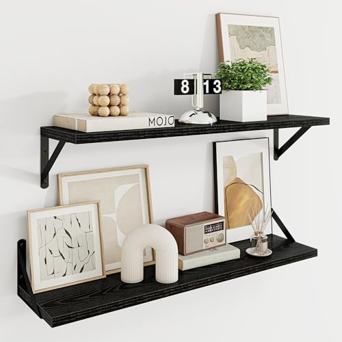 Dreamland Wall Mounted Floating Shelves Set of 2, 30x8, Black | Engineered Wood, Visible Bracket, Large Storage, Hold Up to 50lbs, Living Room, Bathroom, Bedroom, Kitchen - color: Black, size: 30"W x 8"D