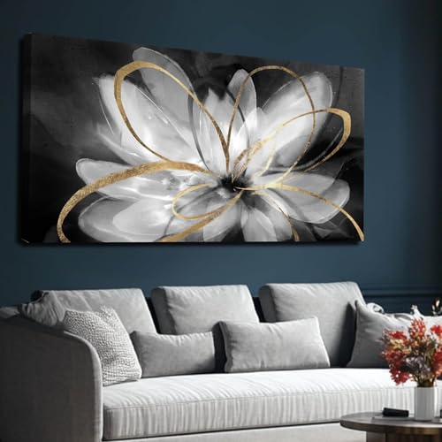 SOUGUAN Room Decor Floral Wall Art 24"x48" botanical Painting Black Art for Living Room Kitchen Dining Room Home Office - color: Black Flower, size: 48"L x 24"W