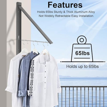 Foldable Wall Mount Drying Rack, 65lb, Space Saving Gray | Aluminum alloy rust-proof, retractable wall mount, indoor outdoor, laundry room space saver, 0.4in thin folded - color: Gray
