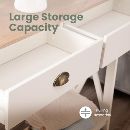 PHI VILLA White Entryway Table, Narrow Console Table with Drawers, 2 Tiers - color: Ivory 2