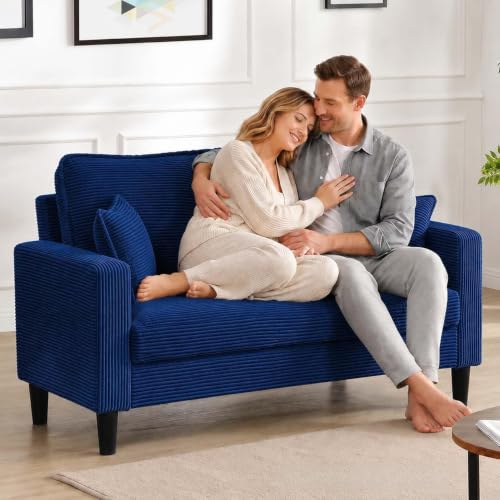 48 "Loveseat Couches,Small Love Seat Sofa with Pillows for Small Spaces,Comfy Corduroy Sofas w/ Wood Frame,Tool-Free Setup Compact Futon Couch for Apartment,Dorm,Office,Settee (Blue, 2-Seater) - color: Blue, size: 2-Seater