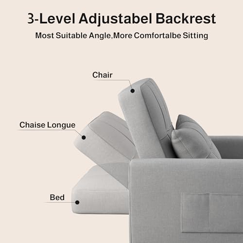Sleeper Sofa Chair Bed, Convertible Sofa Chair 3-in-1, Gray | Adjustable Sleeper Chair Pullout Sofa Bed with Modern Linen Fabric for Living Room/Apartment - color: Light Gray